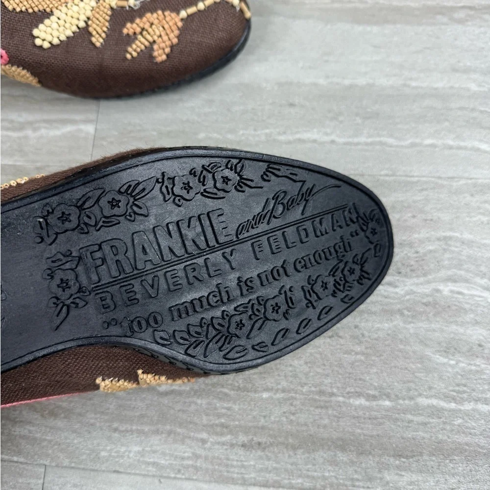 NEW* Beverly Feldman Beaded Canvas with Pink Snakeskin Trim Mules Womens Size 8 - Picture 10 of 12